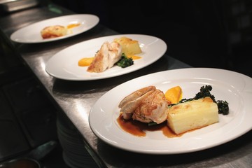 plated food in kitchen
