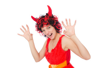 Woman devil in funny halloween concept