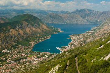 Fototapeta na wymiar Bay of Kotor with bird's-eye view. 