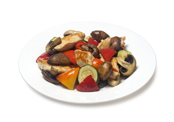 Sauteed zucchini with chicken mushrooms bell pepper 