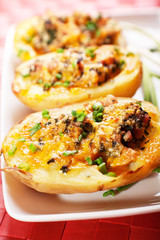 Stuffed potato with chicken and spinach