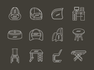 Flat white line vector icon for room interior