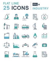 Set Vector Flat Line Icons Oil Industry