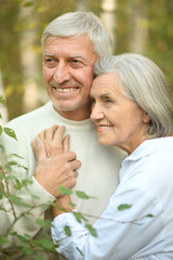 mature couple on  in summer park