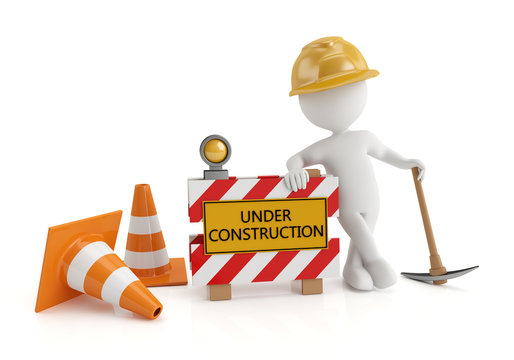 3d white people under construction, isolated white background, 3d image