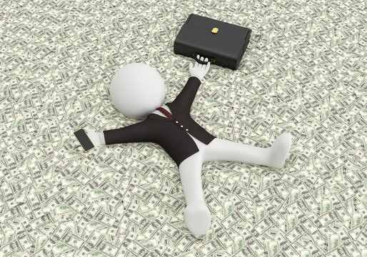 3d white people lying on the money,3d image