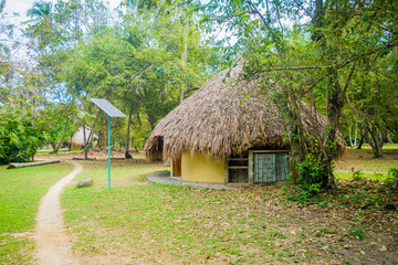 Fototapeta na wymiar Bungalow with solar panel in Tayrona Natural National Park, Colombia
