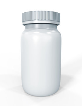 Pote de medicamento em branco isolado em fundo branco e com path.