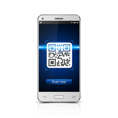 Smartphone scanned QR code, vector