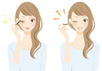 アイメイクをする女性 笑顔