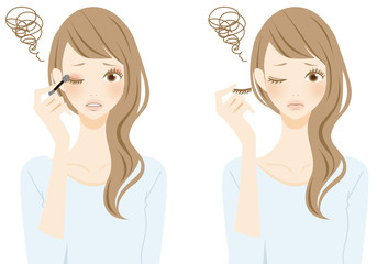アイメイクをする女性　困る