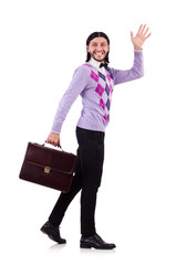 Employee with briefcase isolated on white