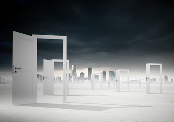 Opened doors in field