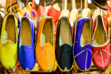 Colorful oriental leather shoes or slippers