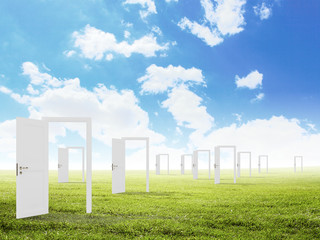 Fototapeta premium Opened doors in field