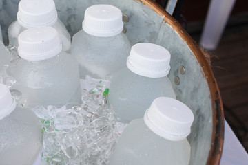 Coconut drink packaged in bottle for sale in street night market