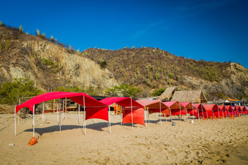Tents in Playa Blanca beach, Santa Marta, Colombia