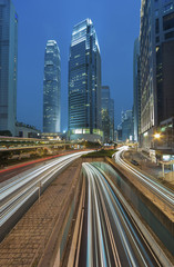 Fototapeta na wymiar Hong Kong city at dusk with busy traffic