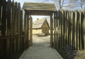 Exterior of buildings in historic Jamestown, Virginia, site of the first English Colony