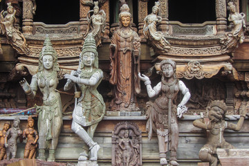 Wooden statues in Sanctuary of Truth in Pattaya Thailand