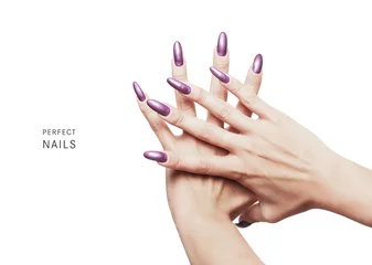 Poster Perfect nails - beautiful nails painted with purple nail polish © patronestaff