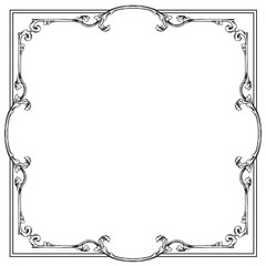 Vintage baroque frame scroll ornament engraving border floral retro pattern antique style acanthus foliage swirl decorative design element filigree calligraphy vector | damask