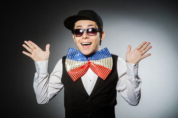 Funny man with giant bow tie