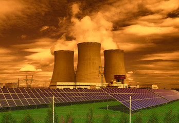 
Nuclear power plant Temelin with solar panels in Czech Republic Europe
