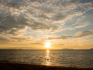 Glory orange sunrise at the sea taken with rule of third theory