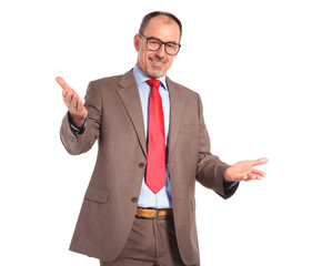smiling old businessman welcoming you