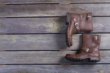 High fashion brown leather men's boots.