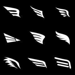 Vector white wing icon set. Wing Icon Object, Wing  Icon Picture, Wing Icon Image