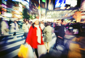 Japanese People Crowd Walking Cross Street Concept