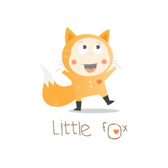 Children's card with cartoon   baby  in a suit. Vector image.