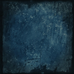 Abstract blue grunge background with brush strokes and canvas frame