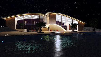 Futuristisches Wohngebäude bei Nacht