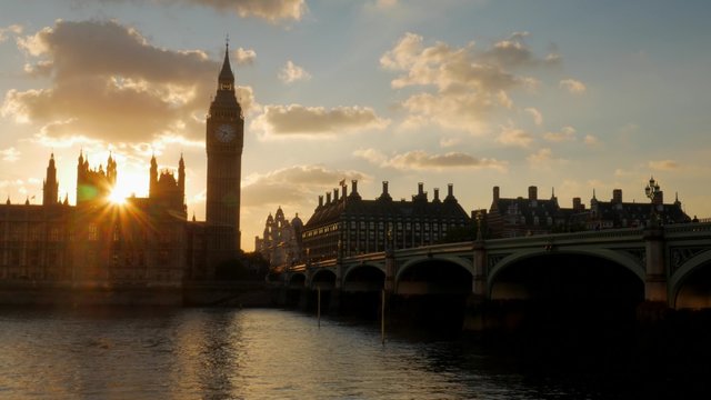 Stunning time-lapse effect of the sun setting behind the Houses of Parliament in London.