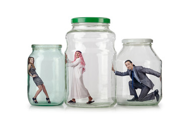 People trapped in the glass jar