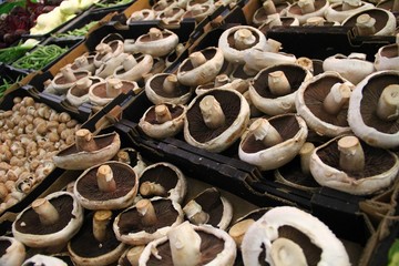 Fresh whole white button mushrooms, or agaricus