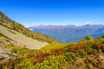 Scenic Caucasus mountains in autumn, Krasnaya Polyana, Sochi, Russia.