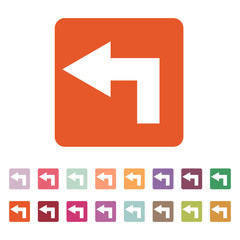 The left icon. Direction and arrow, navigation symbol. Flat