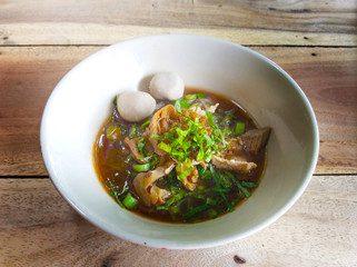 Thai Local Noodles with Pork, Moo Nam Tok.