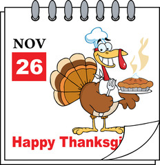 Calendar Page Turkey Chef With Pie
