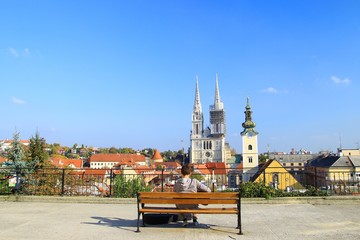 Naklejka premium Street player in Zagreb Upper town