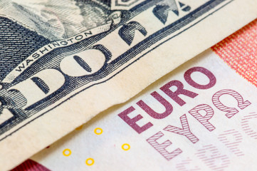 Obraz premium U.S. one dollar bill and ten euro