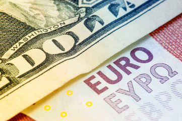 Obraz premium U.S. one dollar bill and ten euro