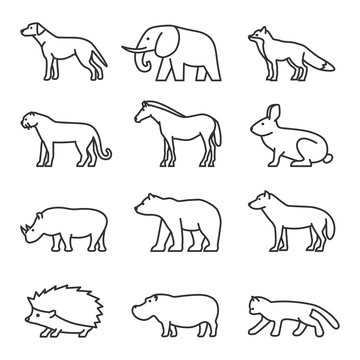 Outline icon animals set. Domestic and wild.