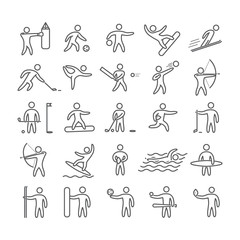 Line art figures of athletes popular sports