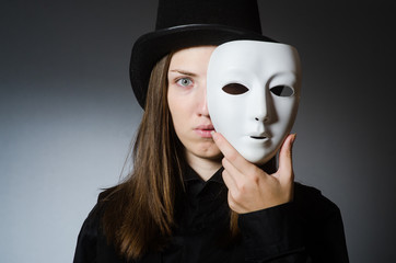 Woman with mask in funny concept