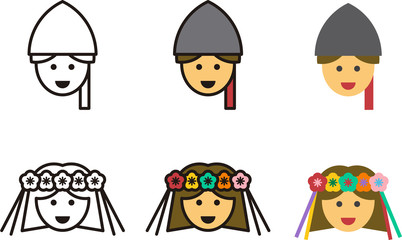 set of UKRAINIAN man and woman icons with traditional clothing